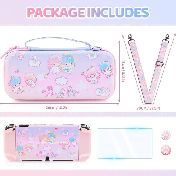Nintendo Switch OLED Carrying Case Set Pink & Blue Travel Kit - Picture 2 of 7